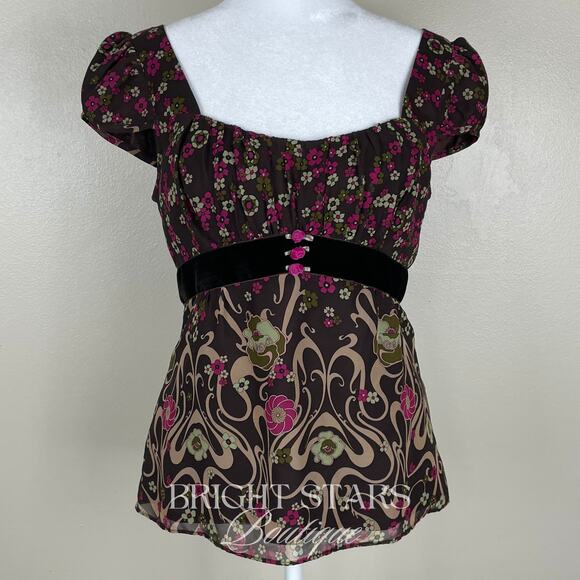 Rare Vintage Silk Floral Top ASO Rory Gilmore Girls Brown Pink Blouse - Picture 5 of 10